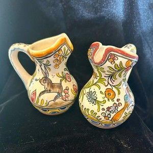 Vintage Signed Filcer Portugal Hand-painted set of two mini creamers